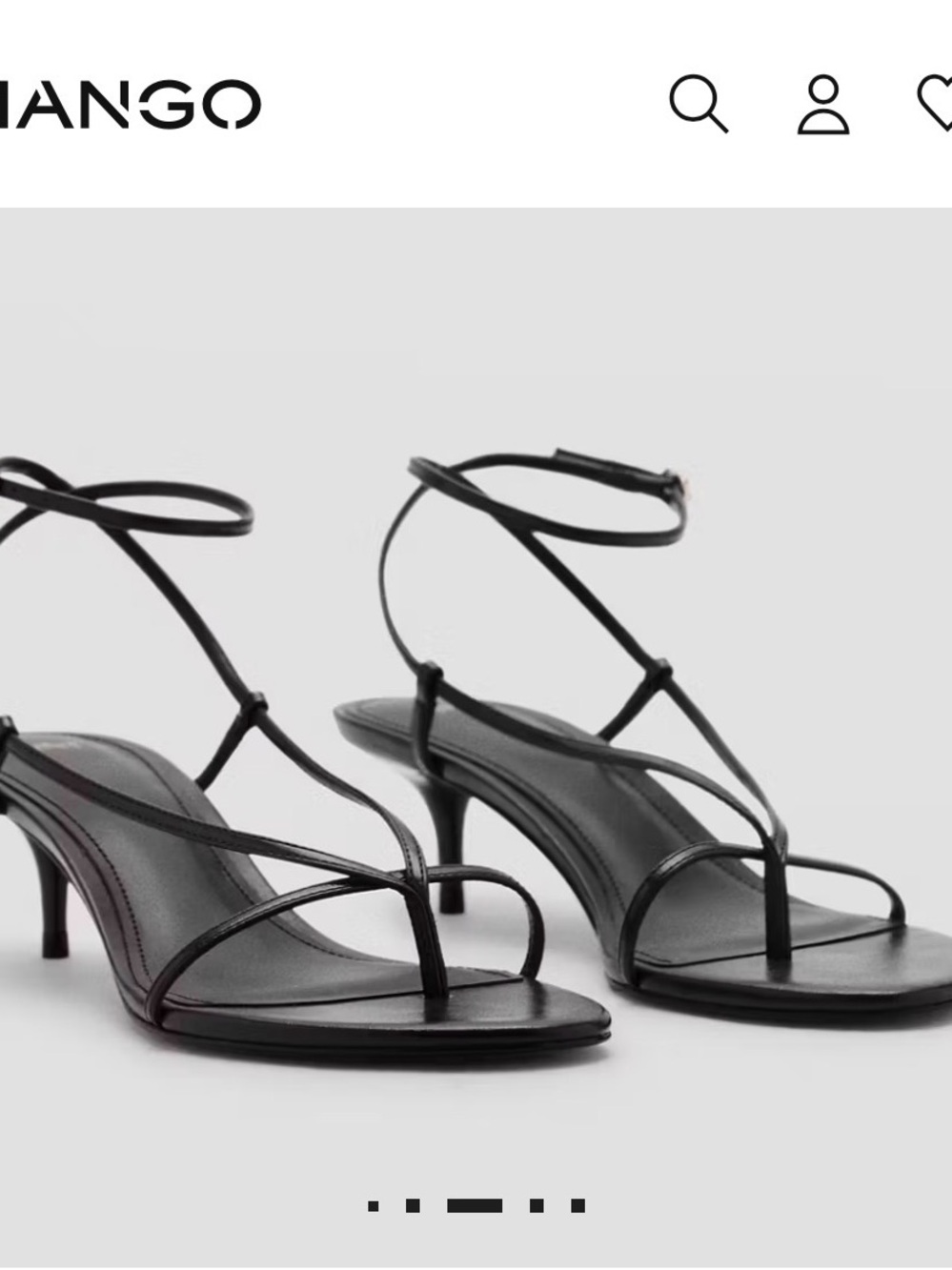 Mango Black Leather Strappy Ankle-Tie Heels